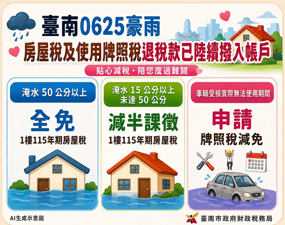 【0625豪雨】台南受災戶注意!房屋稅減免標準放寬,首批退稅7/30入帳