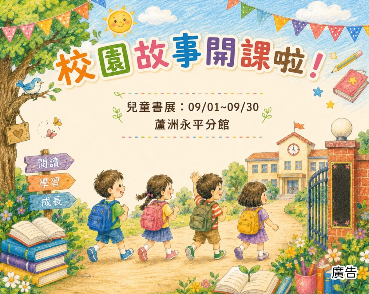 新學期新氣象!蘆洲永平分館9月開學主題書展,陪孩子開心迎新校園