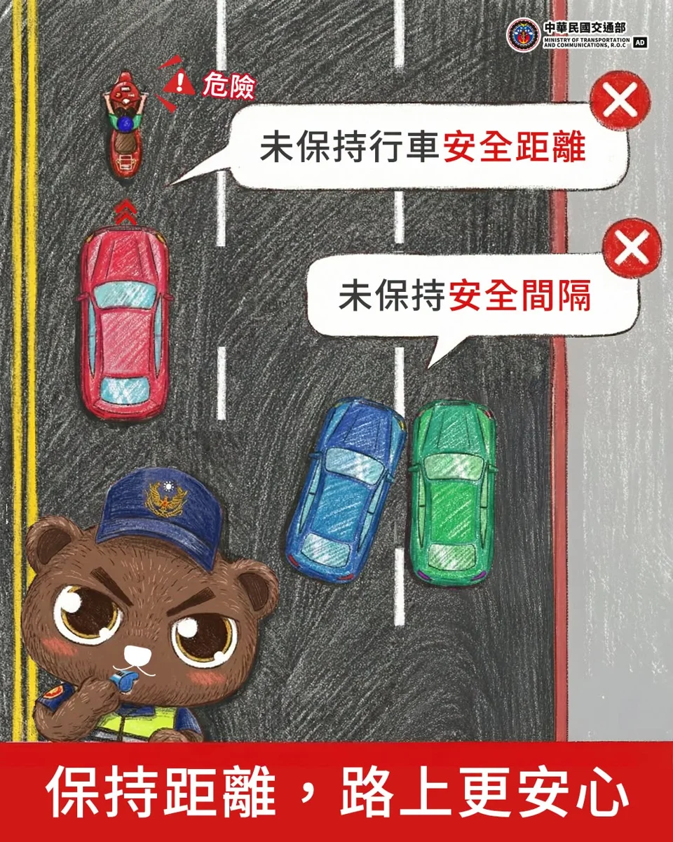 【行車必看】你靠太近囉!交通隊提醒:開車騎車務必保持安全距離
