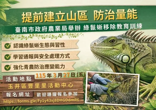 綠鬣蜥大軍入侵山區？南市府超前部署！玉井開課教青農「獵龍」秘訣