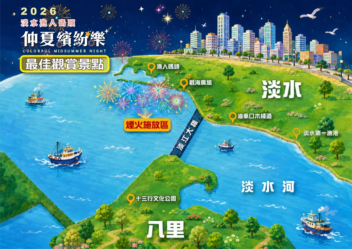 2026淡水漁人碼頭煙火秀來了!8月這三天必看,交通管制與優惠懶人包大公開