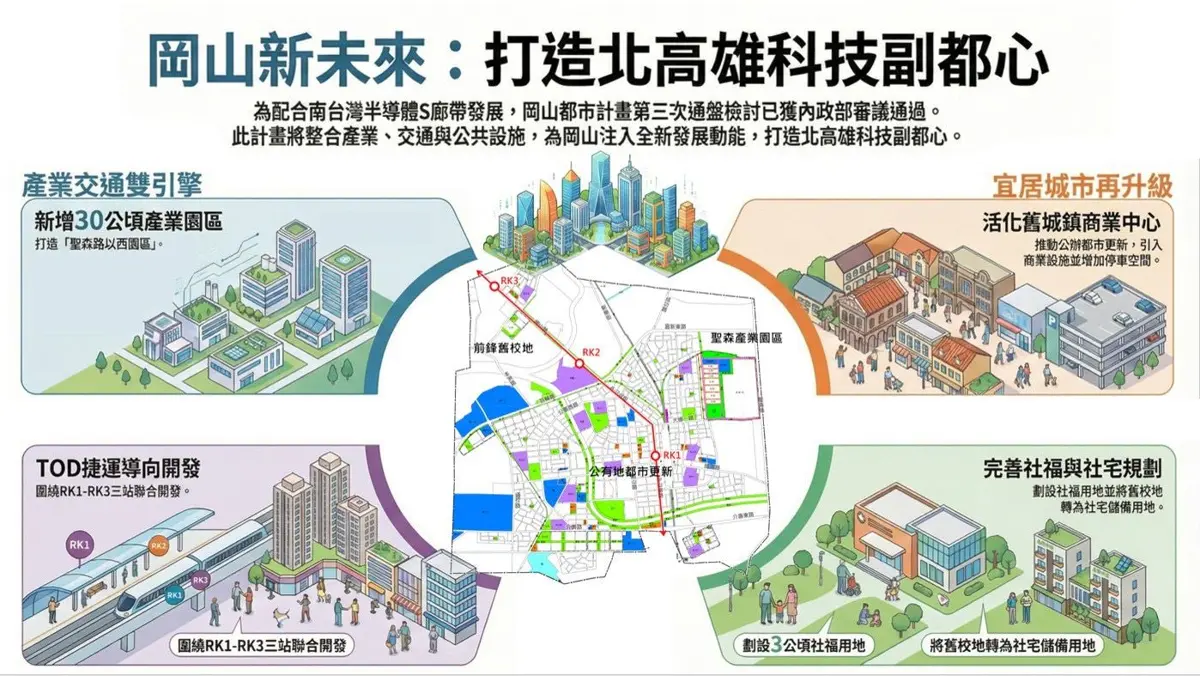 岡山大翻新！內政部點頭「第三次通盤檢討」通過，北高雄科技副都心藍圖成真