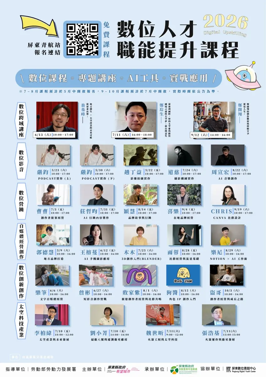 【免費報名】屏東2026青年數位課程大升級!從AI、自媒體到太空產業 助你跨域接軌國際