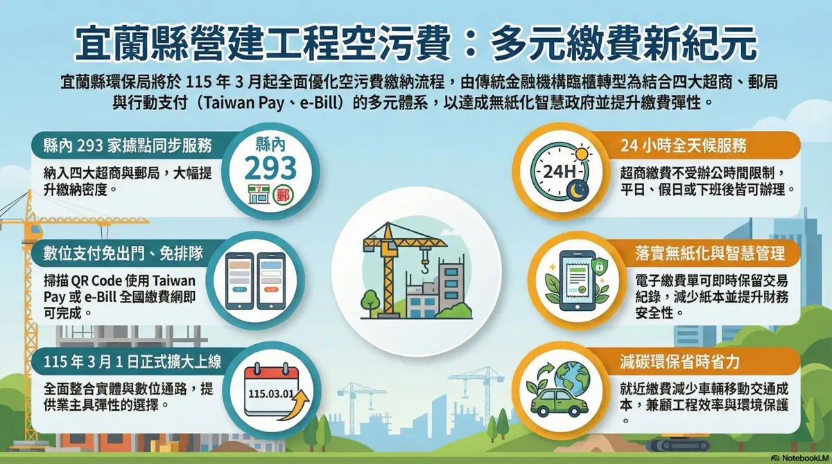宜蘭繳營建空污費更方便了!3/1起四大超商、線上支付都能通