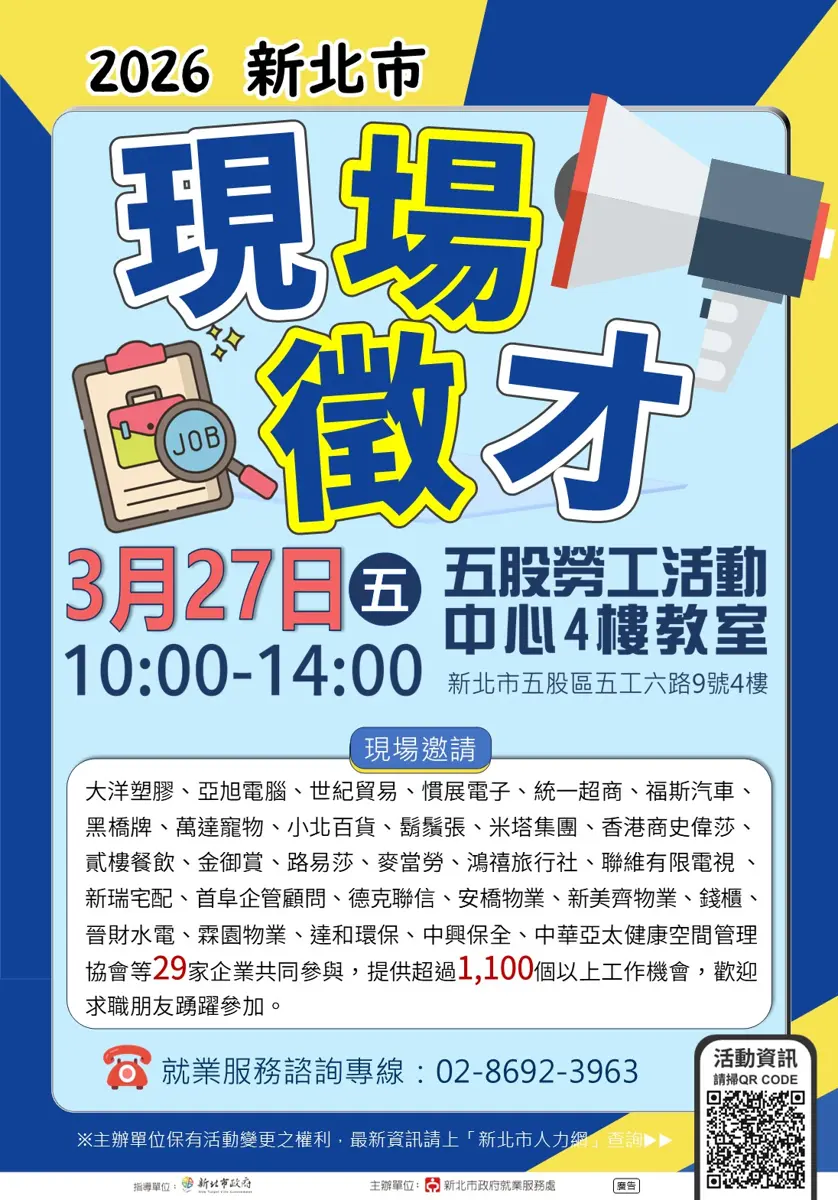 找工作看過來!新北市五股徵才3/27登場,現場面試搶先卡位