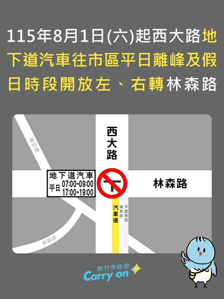 [2026最新] 新竹西大路地下道交管調整！8/1起「這時段」開放汽車轉向林森路