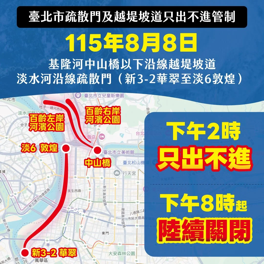 【防汛快訊】白海豚颱風發威!北市這幾區水門下午2點「只出不進」 趕快移車免挨罰