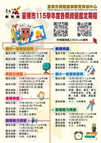 台南爸媽注意!2026國小資優鑑定3月開跑,報名方式、時程懶人包一次看