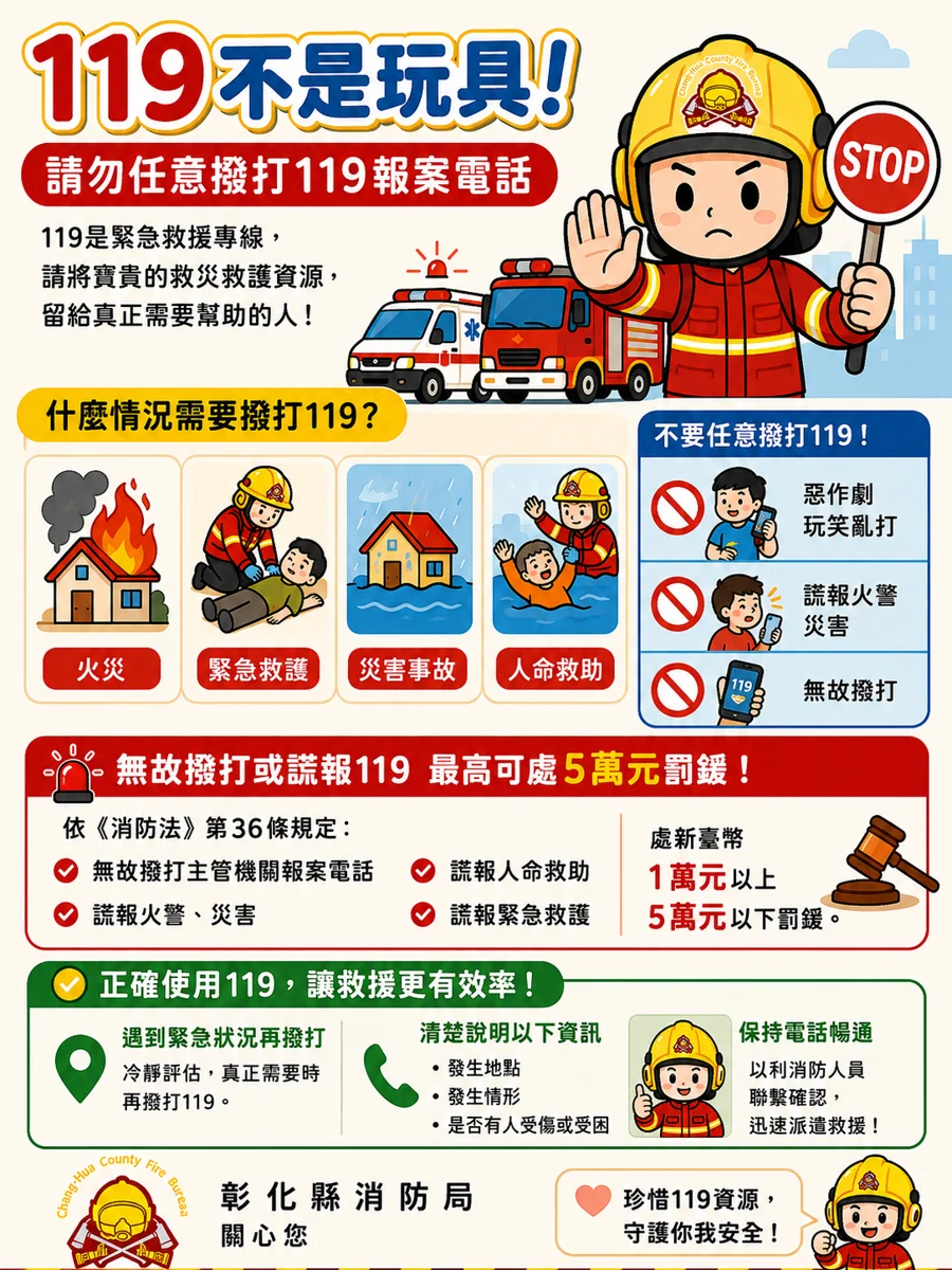 一天狂打21通119謊報火警！彰化民眾下場慘，重罰1萬元