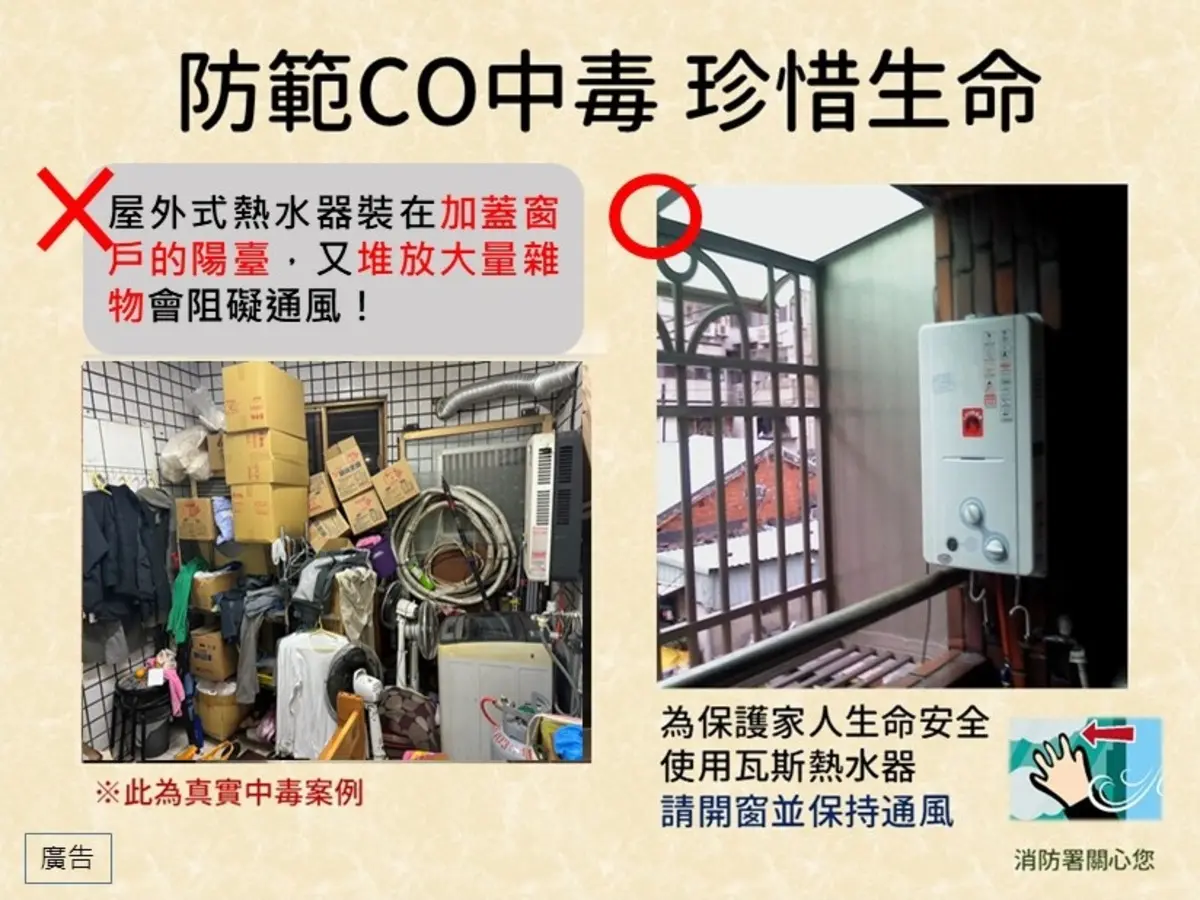 新北驚傳CO中毒!陽台加窗釀2人送醫 消防局曝「保命2要訣」