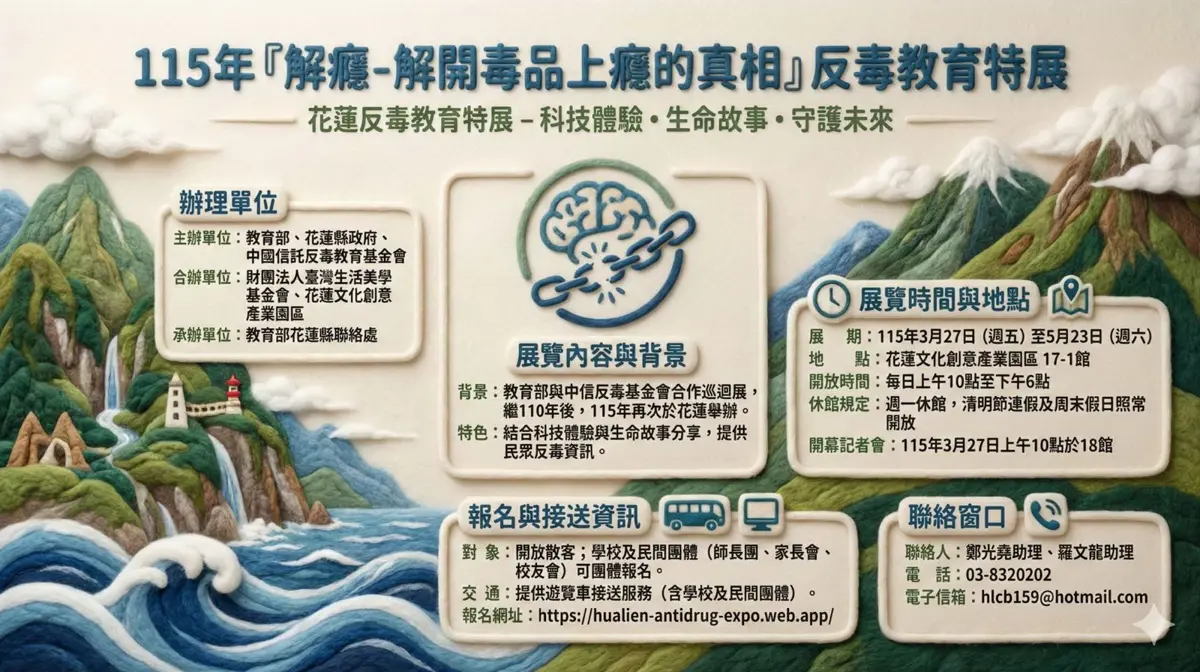結合科技互動!花蓮「解癮」反毒特展3月開跑,學校報名享免費專車接送!