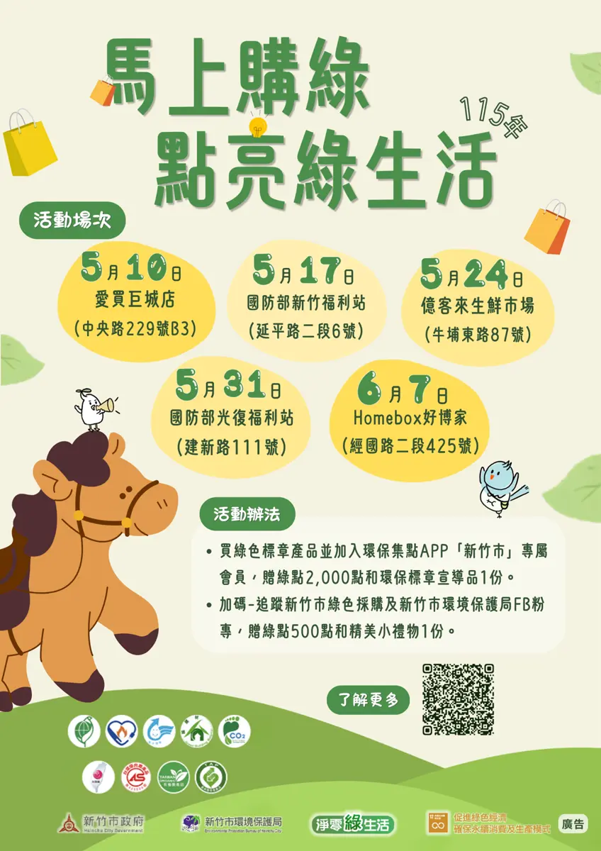 新竹綠色消費開跑!5月起逛5大賣場賺2500綠點,環保購物還能省荷包