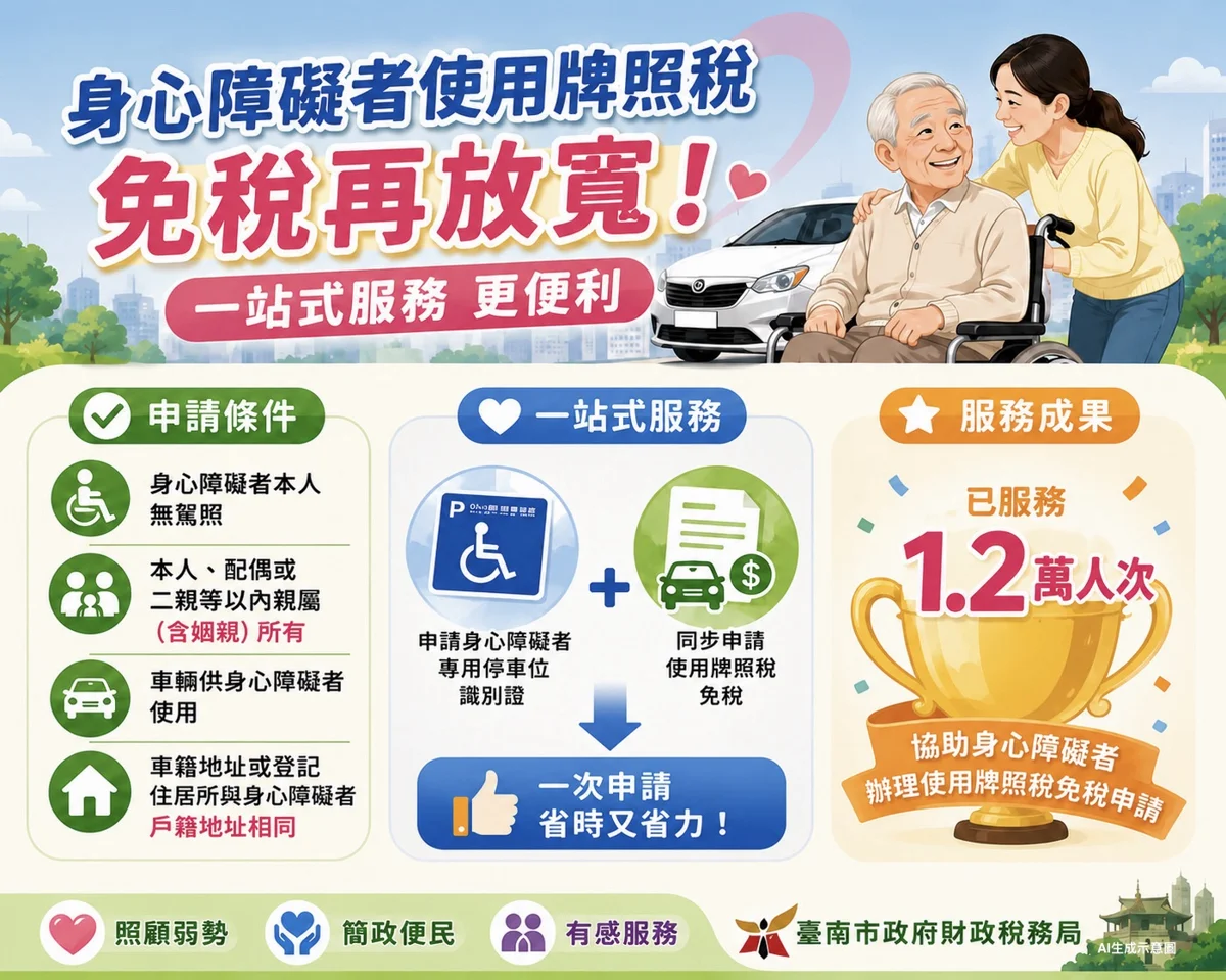 車主不同戶籍也能免稅?台南放寬身障牌照稅規定,1.2萬人已受惠
