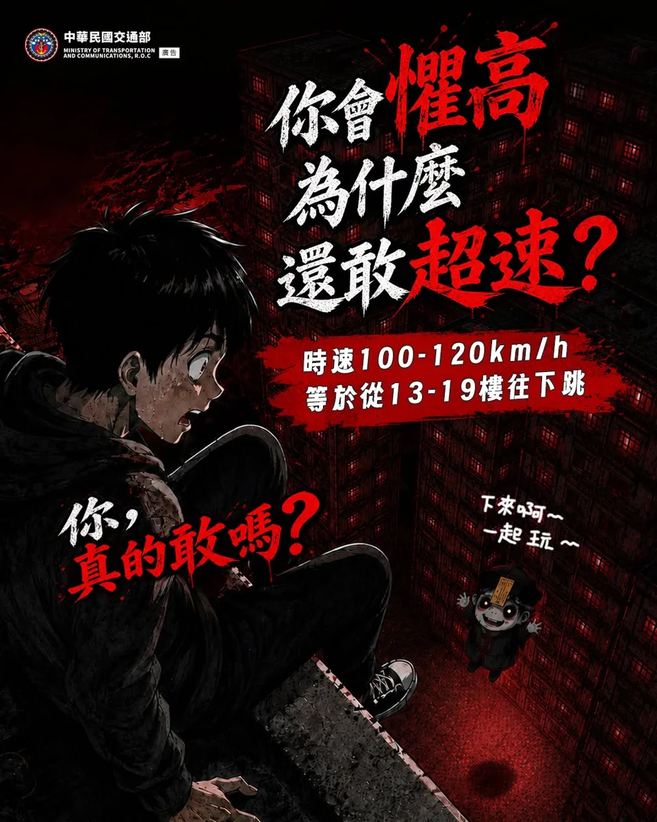 超速等於墜樓?交通隊發布震撼文宣 提醒駕駛減速慢行