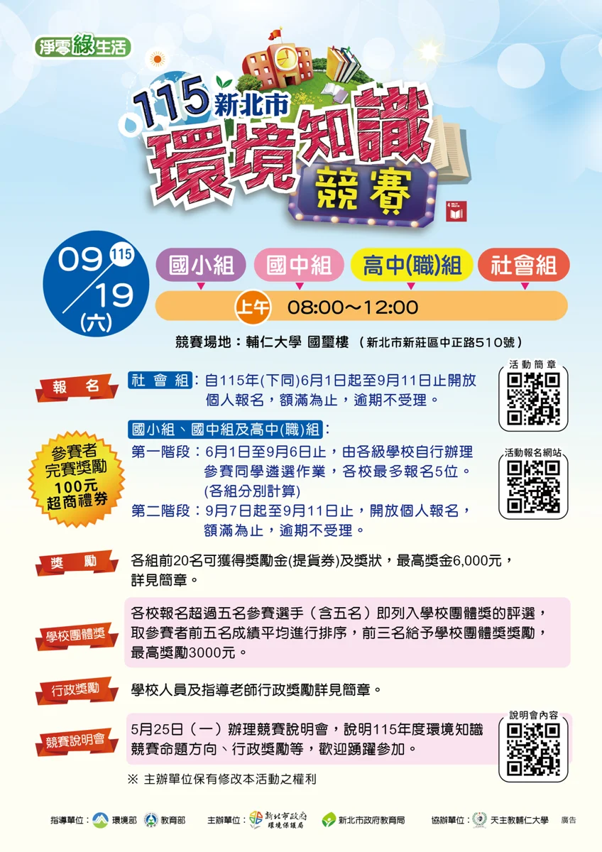 挑戰新北環保金頭腦!「115年環境知識競賽」9/11報名截止,完賽就送百元超商禮券