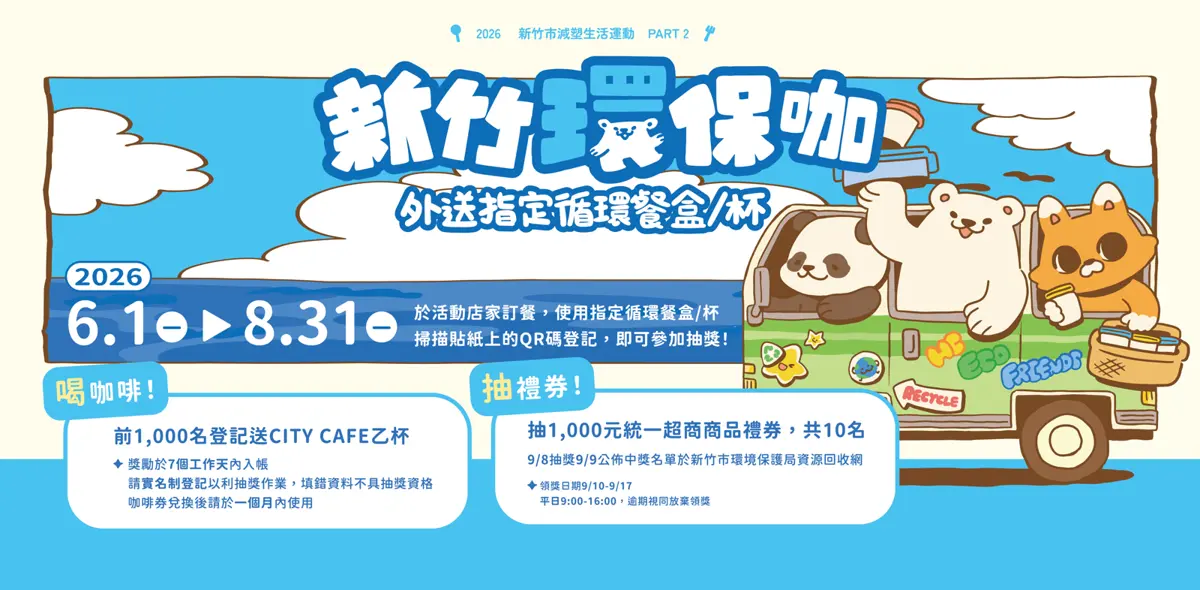 新竹叫外送也能抽千元!「環保咖PART2」6/1開跑,前1000名再送免費咖啡