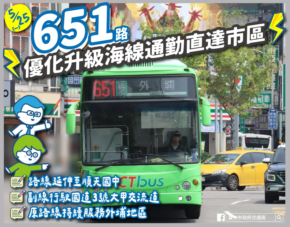 大甲人福音！651公車副線25日上路 走國道飆市區省30分鐘