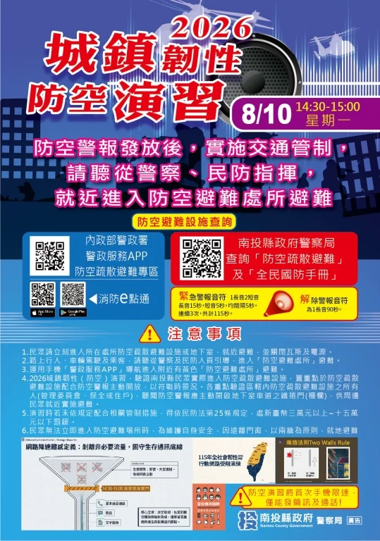 南投防空演習8/10登場!交管避難措施一次看,最高可罰15萬