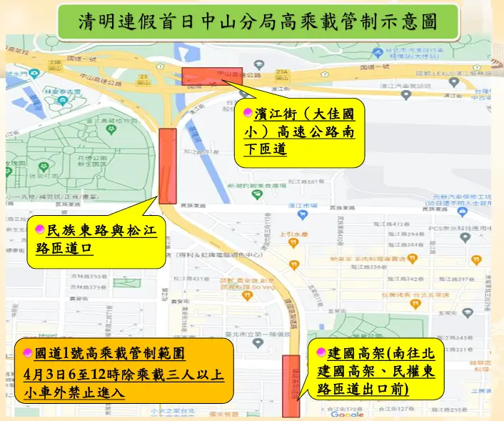 清明連假注意!中山區3大匝道高乘載管制,4月3日「這6小時」沒坐滿3人別上路