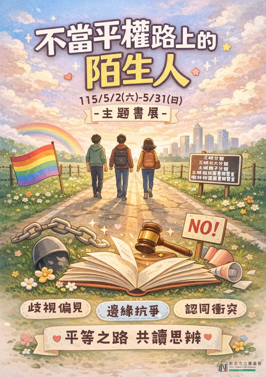 新北5月主題書展登場!三峽、土城、樹林5館聯展 邀你「不當平權路上的陌生人」