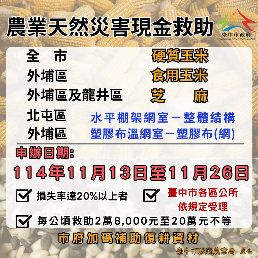 1020強風重創台中!農損現金救助最高20萬,申請只到11/26