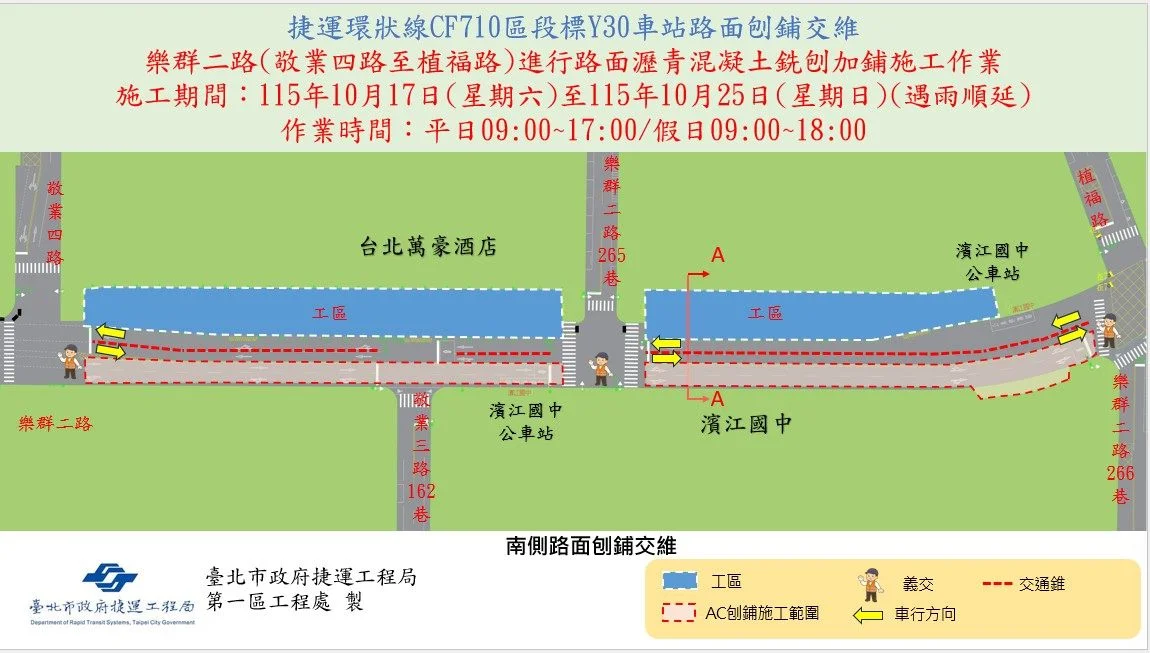 中山區用路人注意!樂群二路10月17日起進行路面刨鋪施工,交維時間與改道資訊必看