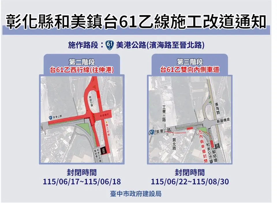 大肚和美橋最後趕工！6/17、18台61乙西行封閉 改道資訊看這裡