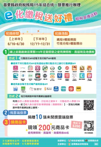苗栗鄉親快看!線上繳牌照稅就送200元禮券,數量有限換完為止