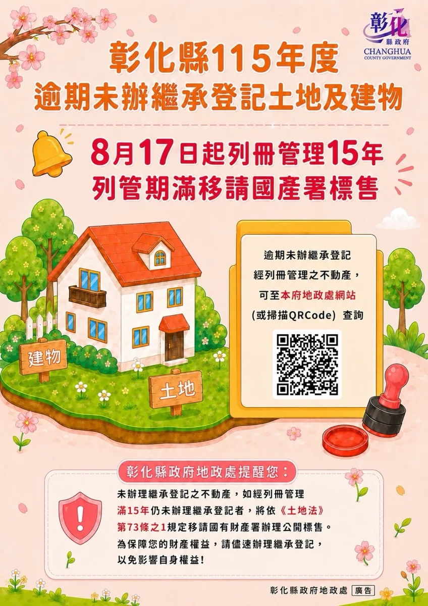 彰化32億未繼承土地大公開!8/17起列冊管理,地政處曝1招保權益
