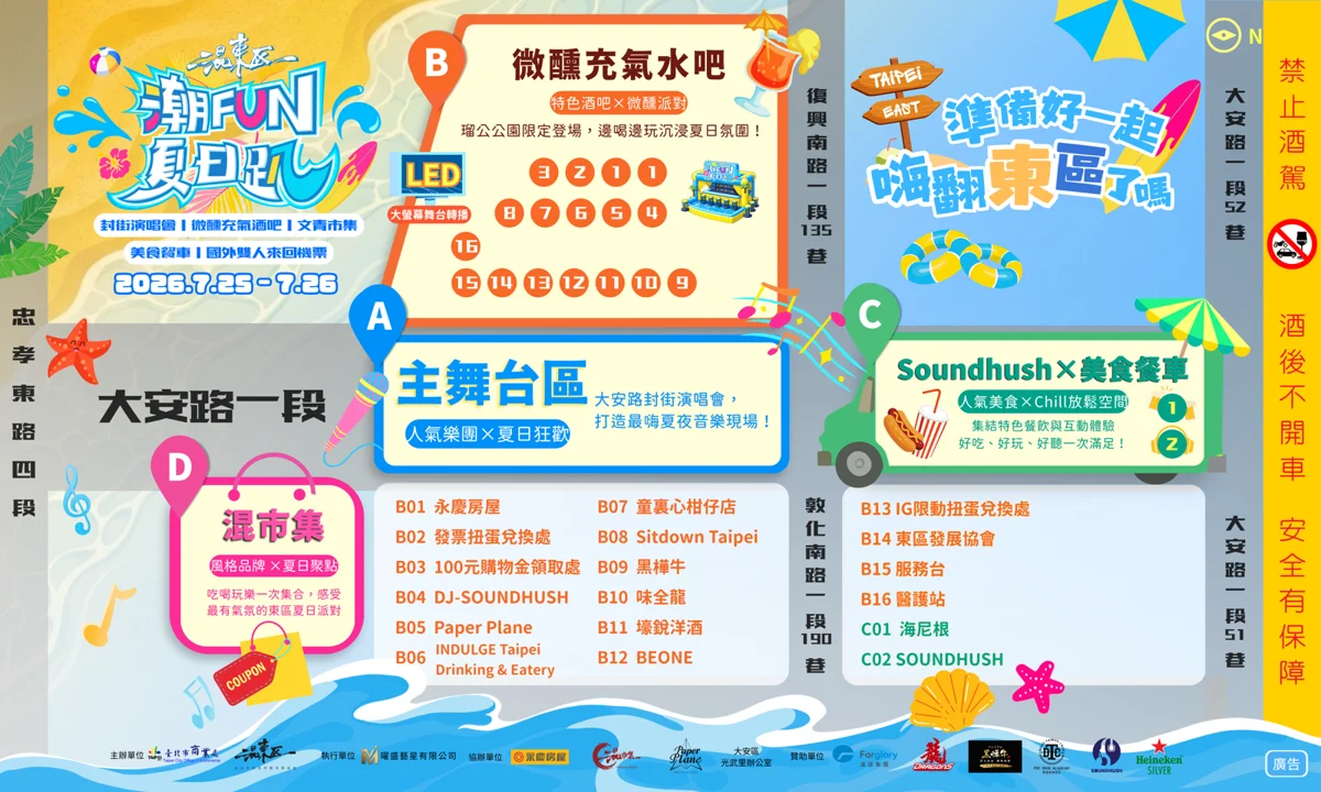 【2026最新】東區夏日趴7/25封街狂歡!8大樂團開唱 再抽富國島機加酒