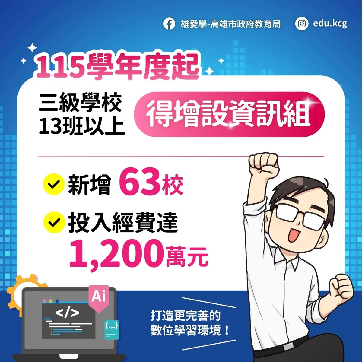 高雄教育大紅包!公幼導師享免費午餐、13班即設資訊組
