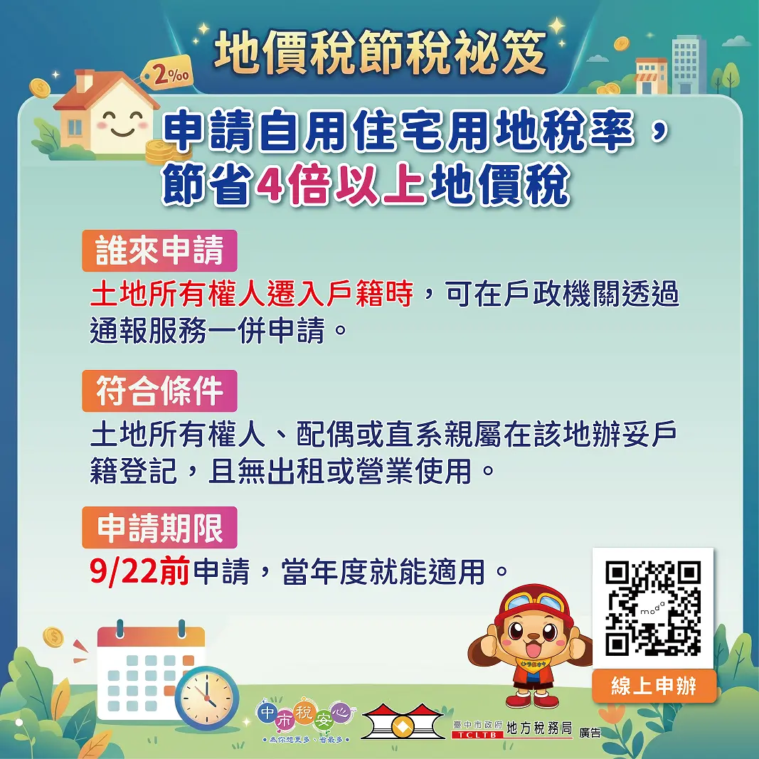 台中市民注意!9/22前一動作地價稅省4倍,錯過再等一年!