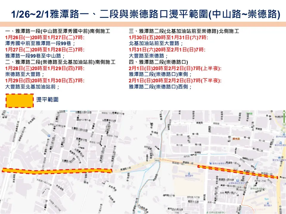潭子雅潭路夜間封路！1/26起連7天「燙平」施工 影響路段、時間一次看