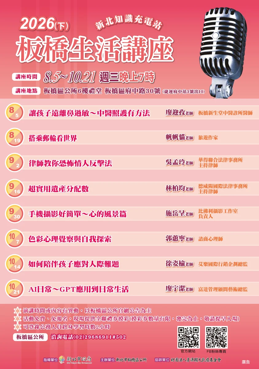 板橋生活講座免費開講!旅遊作家帆帆貓帶你「搭乘郵輪看世界」