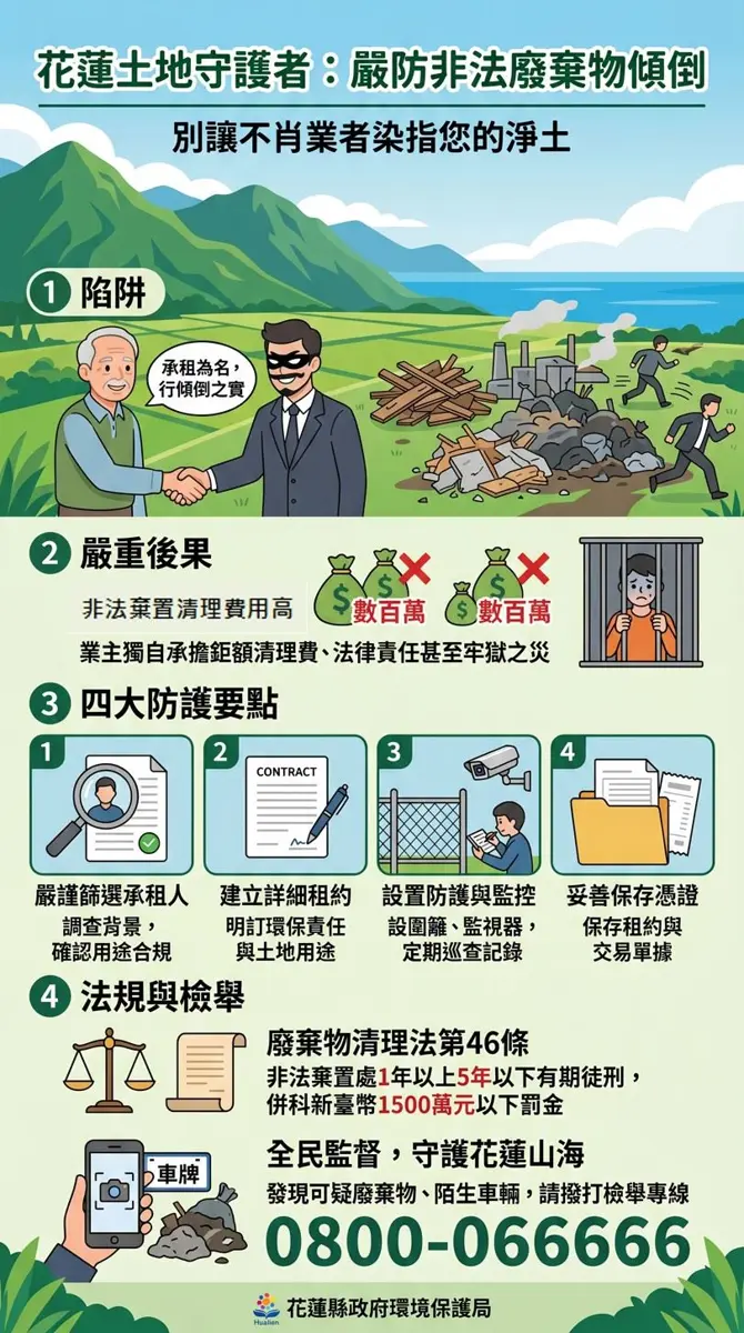 土地出租要小心!花蓮縣府警告:亂倒廢棄物恐罰1500萬,地主須負連帶責任