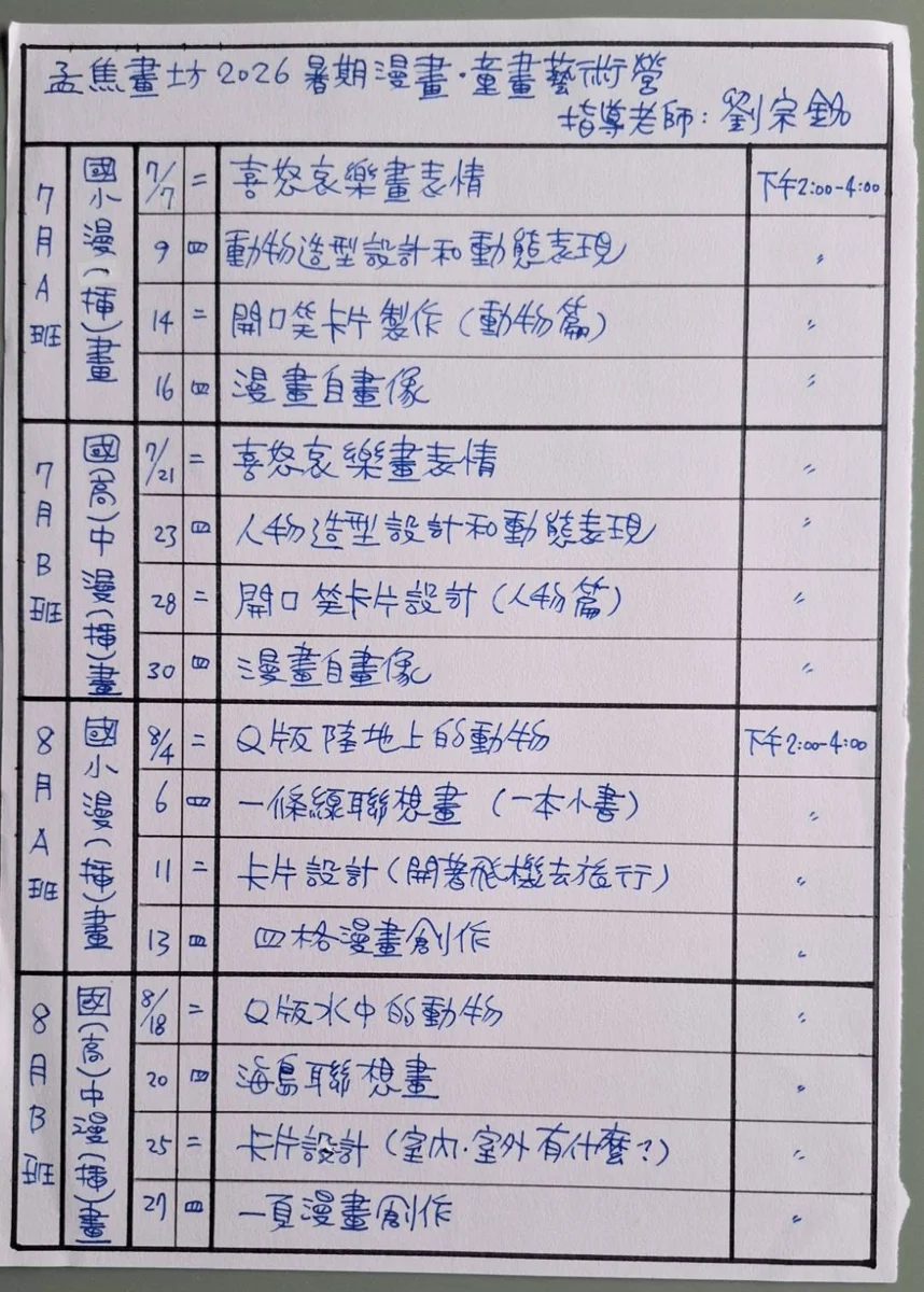 【2026暑假必看】孟焦畫坊暑期漫畫藝術營開放報名!專家帶領啟發孩童創造力