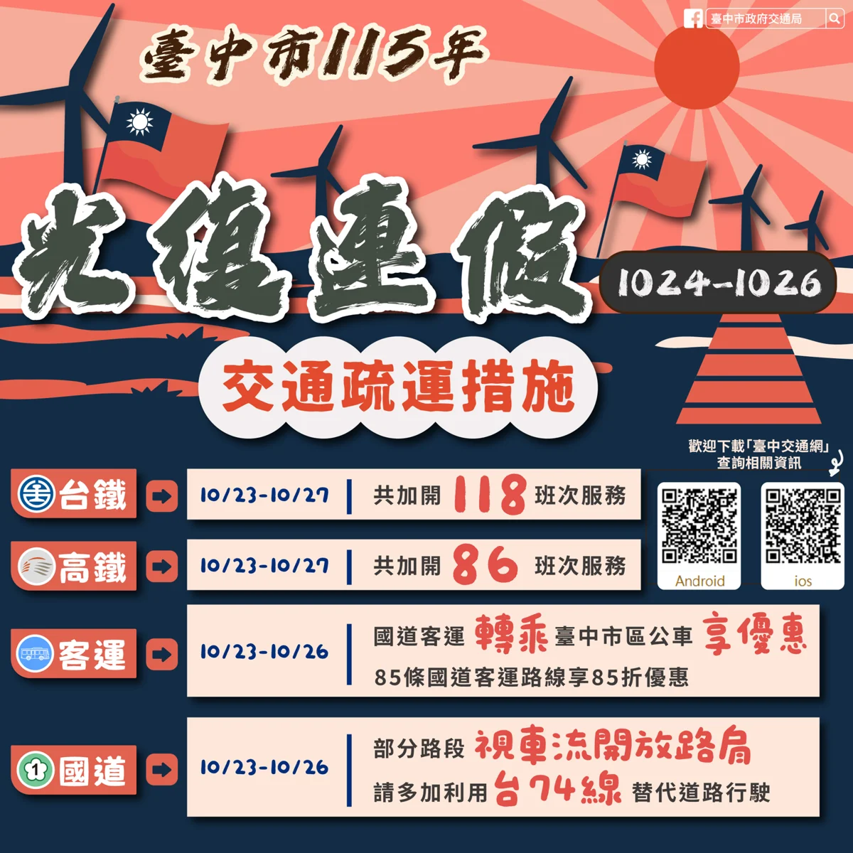 2026光復節連假台中交通攻略!避開國道塞車路段、雙鐵客運優惠懶人包
