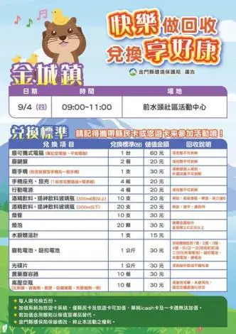 金門縣環保局9月4日辦回收活動 好康享不完