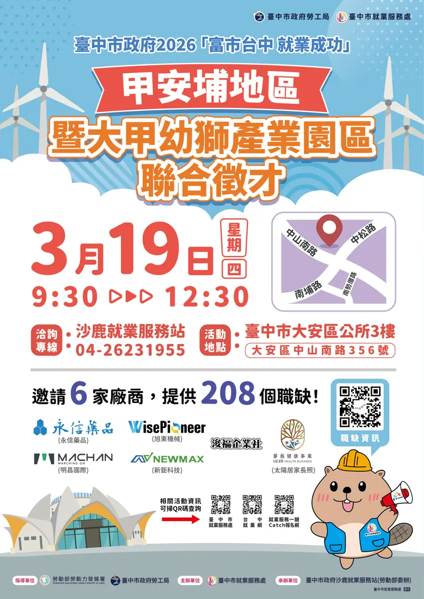 大安區徵才3/19登場！6大企業釋208職缺，起薪4萬找智慧製造、研發工程師