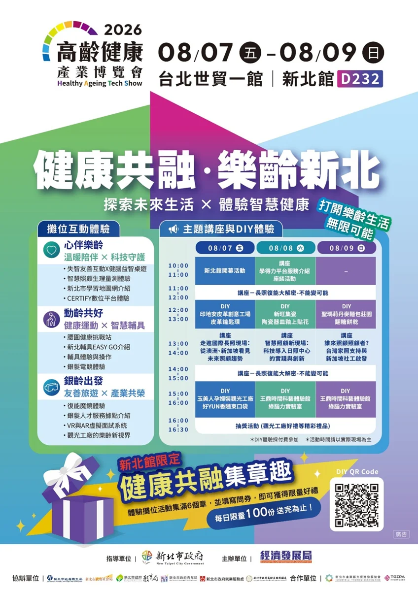 【2026最新】高齡健康博覽會8/7世貿開跑!新北形象館推「銀髮手作DIY」搶先看