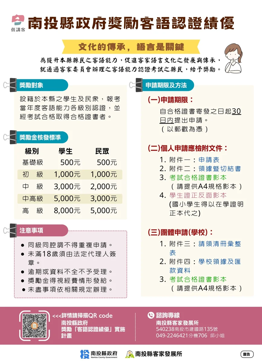 南投客語認證獎勵金開跑！最高可領5千元 7/22前快申請