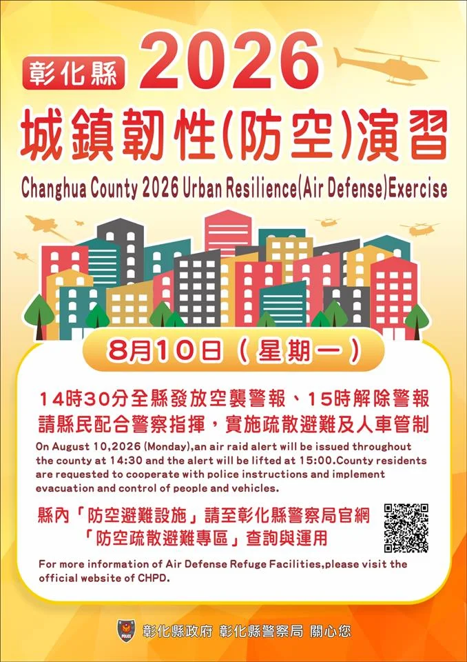 彰化防空演習8/10登場!下午2點半警報響起,人車管制30分鐘懶人包