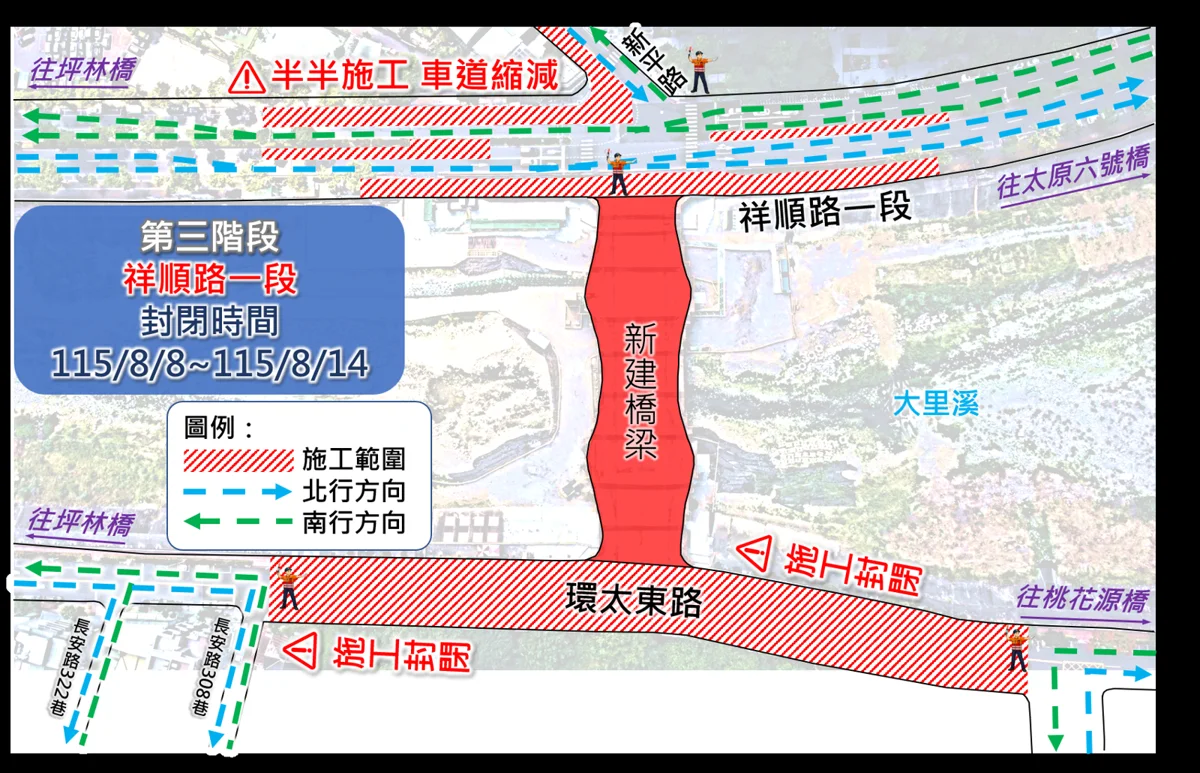 【太平交管】坪林新橋拚年底通車！8/1起環太東路封閉、祥順路車道調整