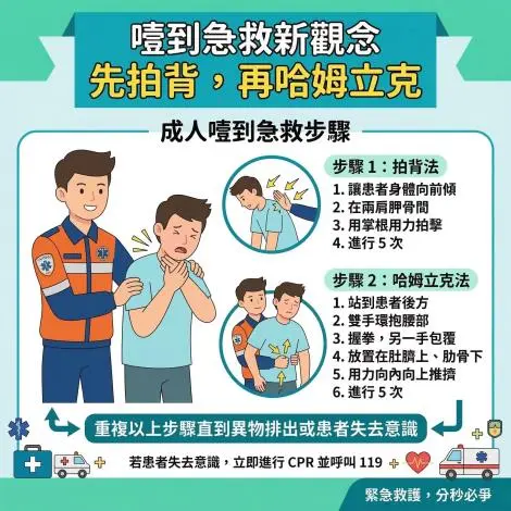 噎到怎麼辦?記住救命口訣「5+5」!苗栗消防局公布2025急救新指引