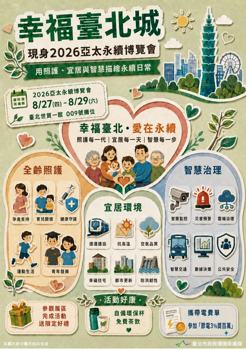2026亞太永續博覽會8/27登場!「幸福臺北城」自備環保杯免費喝飲料