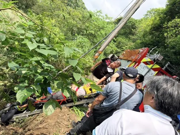 苗栗山區驚魂!縣府會勘車翻落溪谷 4人急送大千醫院