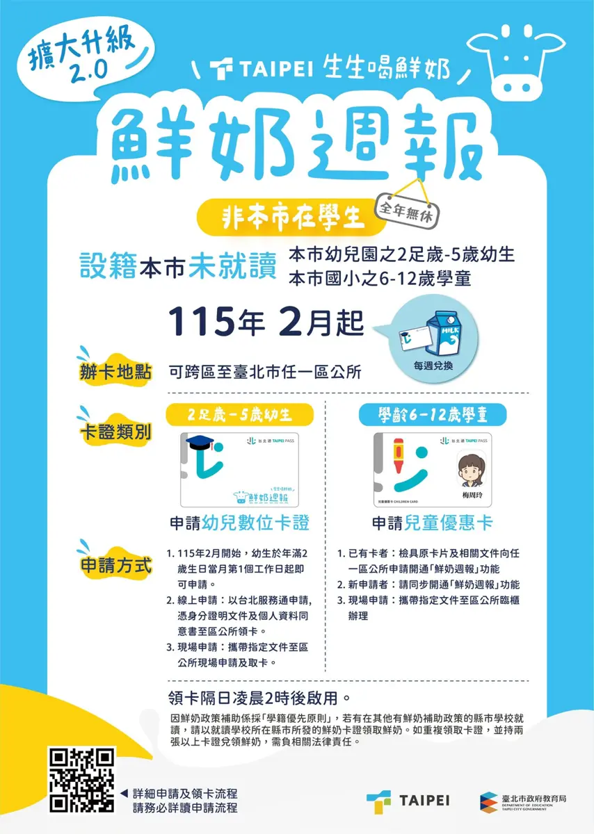 北市爸媽福音!「鮮奶週報」2月起資格大放寬,寶寶滿2歲就能週週領免費鮮奶