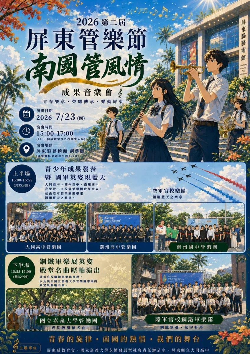 六校管樂好手齊聚屏東!「南國管風情」百元享青春音樂饗宴