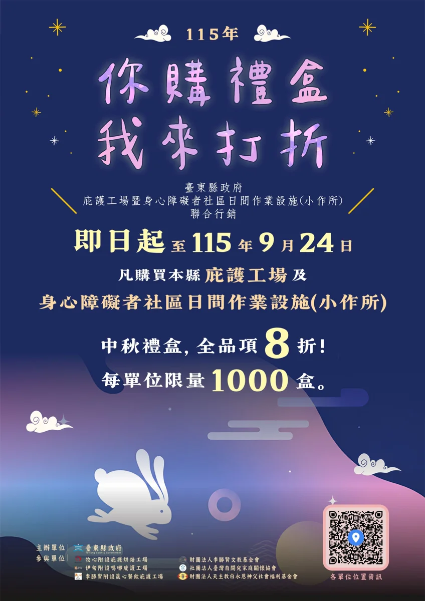 臺東中秋公益禮盒大公開！6家庇護機構全面8折 限時搶購至9/24