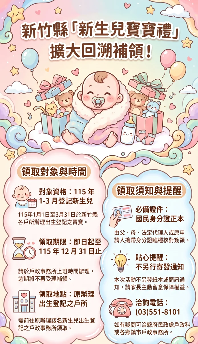 竹縣「新生兒寶寶禮」擴大發放!這3個月出生也可補領,期限到年底